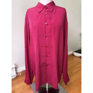 Barrie Pace Vintage 80s Silk Blouse Button Down Formal Shirt Magenta Size 18 1X